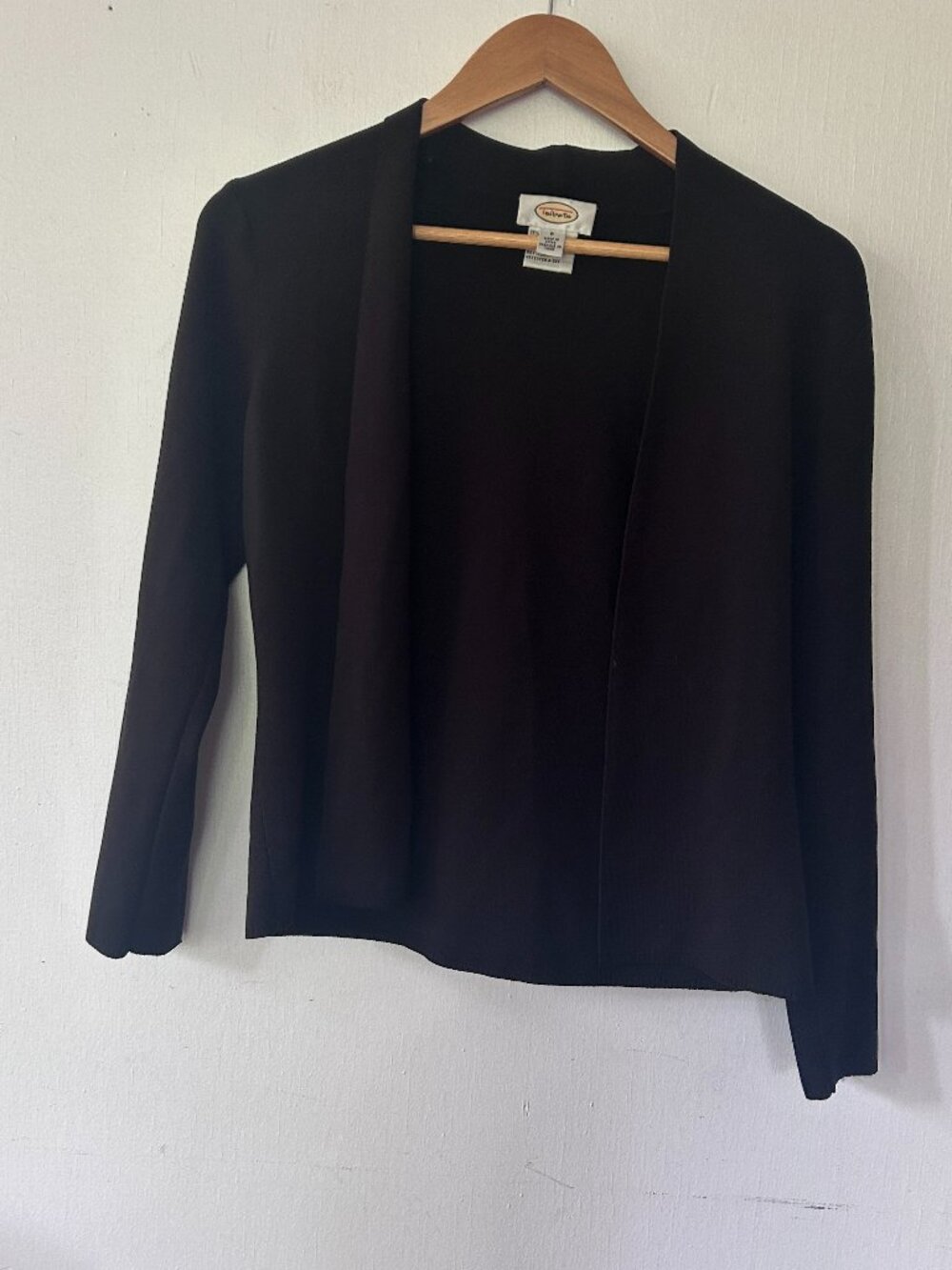 Talbots Slinky Knit‎ Cardigan Womens Small Black Silk Blend Open Travel Minimal
